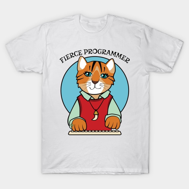 Fierce Programmer Tiger Cat T-Shirt by Sue Cervenka